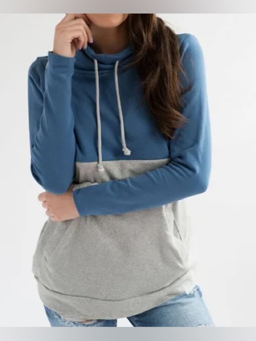 Nursing Queen Blue and Grey Funnelneck Pullover Hoodie